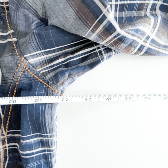 Buckle Black Western Mens Shirt Snap Up Long Sleeve Plaid Blue Slim Fit XL - Picture 5 of 8